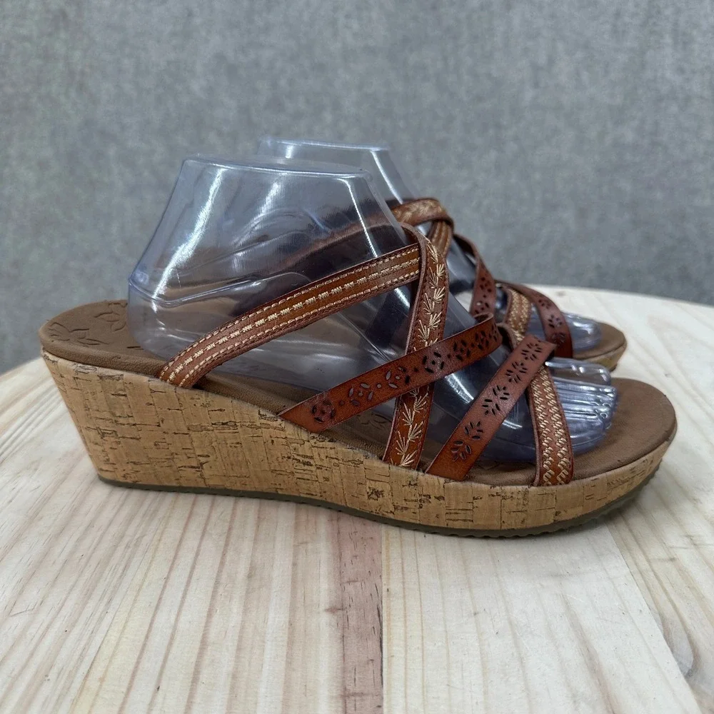 Skechers Rumblers Wedge Sandals Womens 11W Brown Strappy Laser Cut 38522